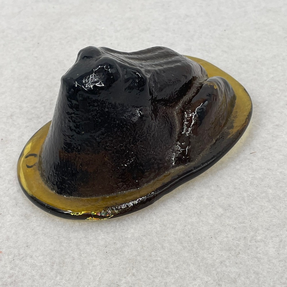 Clevenger Bros Glass Works Frog Paperweight Amber Brown Jersey Glass Hand Made